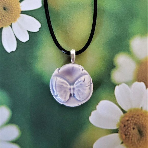 Handmade Ceramic Lilac Butterfly Pendant Necklace - Picture 10 of 12